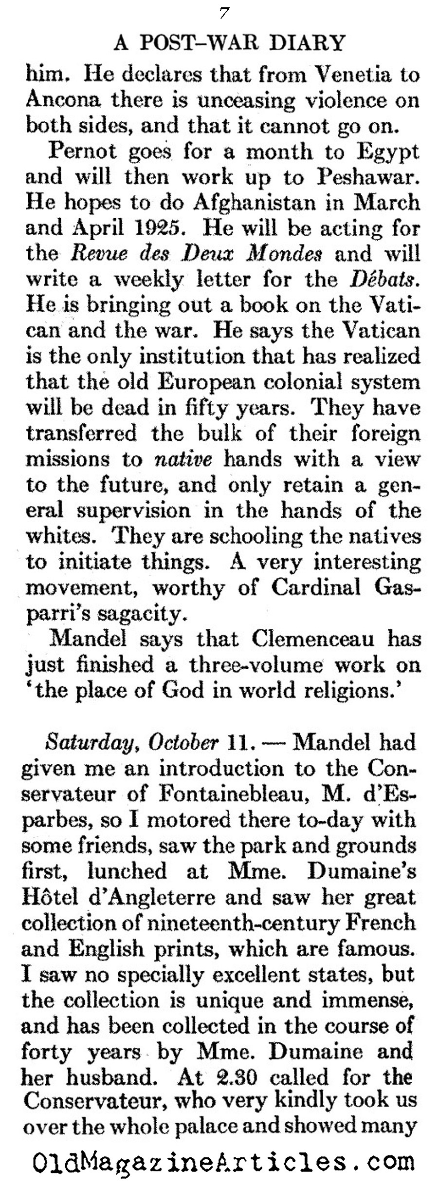 Post-War Diary (Atlantic Monthly, 1928)